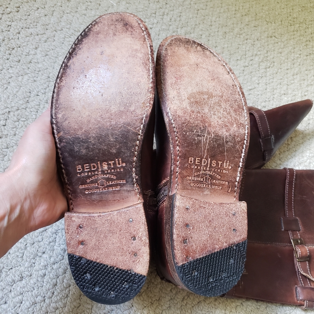 Bed Stu Cobbler Series Kitty Knee High Rustic Teak Leather Boots - Picture 14 of 16